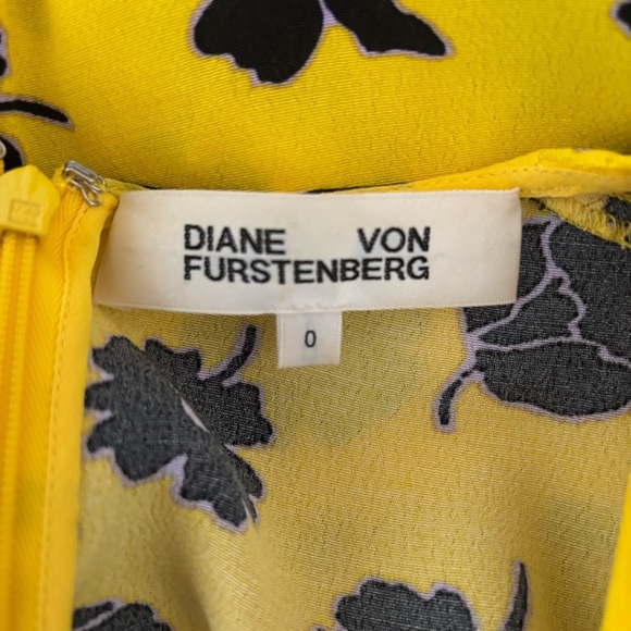 Diane Von Furstenberg Jemma Shirred Sleeve Dress 0 Yellow Floral Print - Picture 7 of 8
